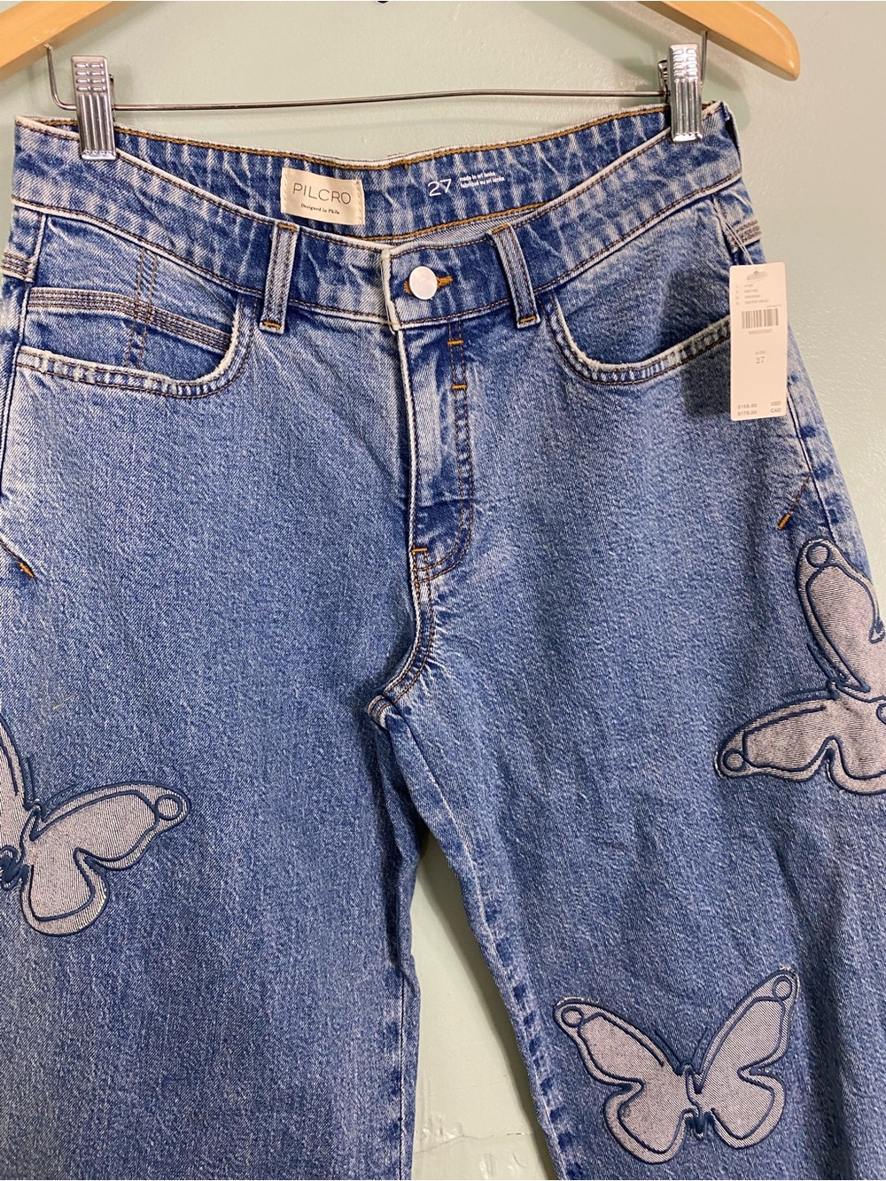 Anthropologie Pilcro Butterfly Low‎ Slung Wide Leg Jeans Blue Denim Size 27 - Picture 3 of 5